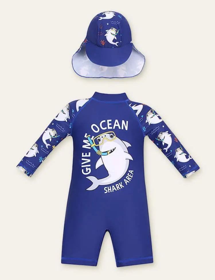 Animal Long Sleeve Swim Suit + Cap - Image 3