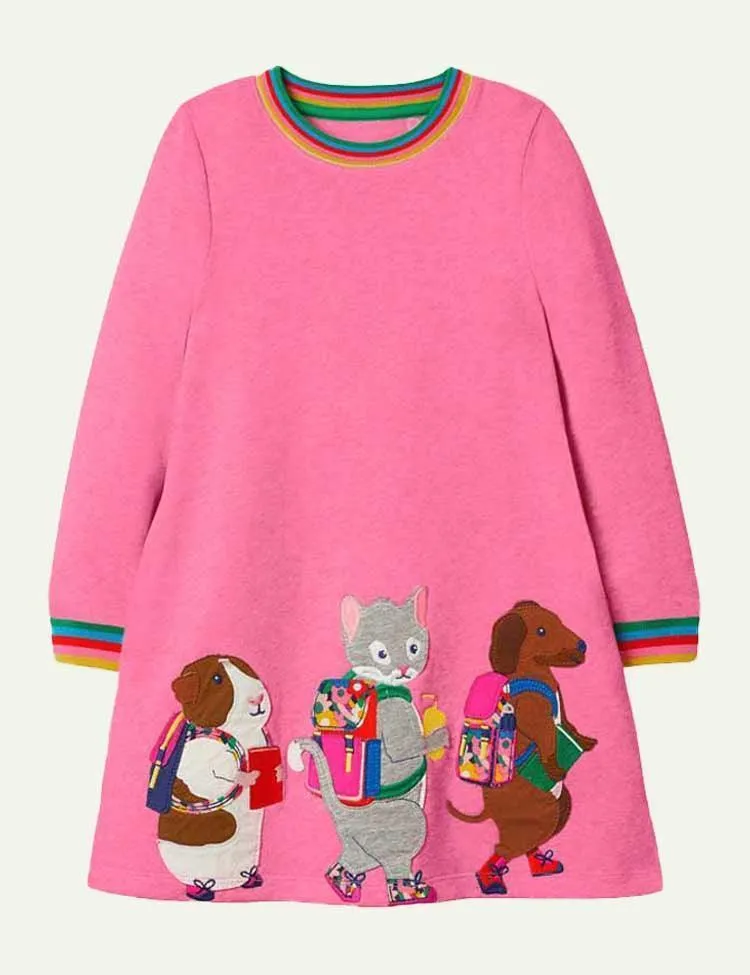 Appliqué Sweatshirt Dress Highland Green Cats - Image 4