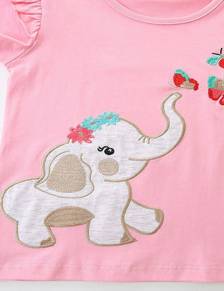 Baby Elephant Embroidery Short Sleeve T-Shirt and Shorts Set - Image 4