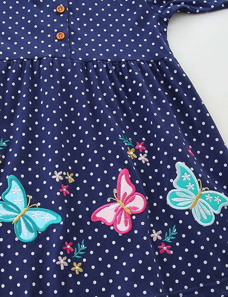 Blue Butterfly Appliqué Button Front Dress - Image 3