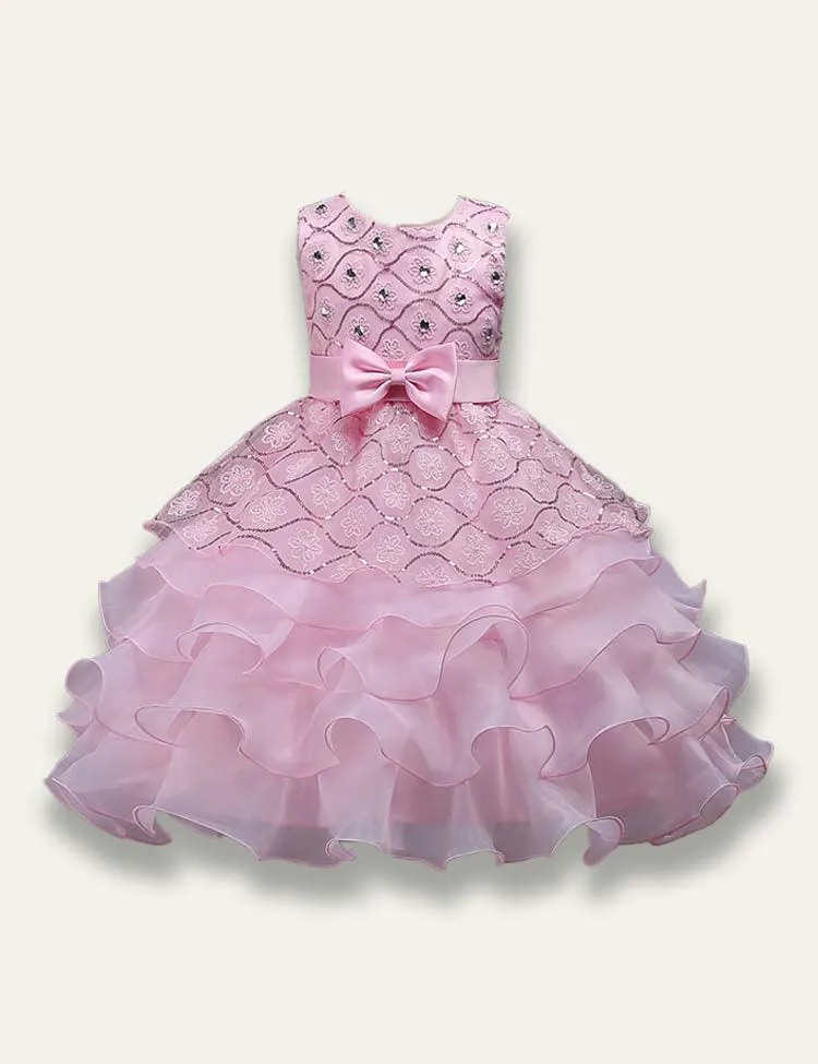 Bowtie Fluffy Studded Sequin Princess Party Dress - Image 5