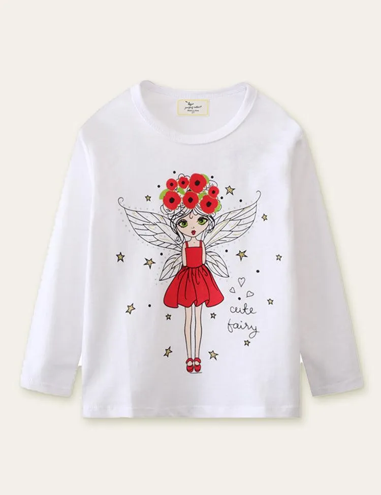 Butterfly Girl Printed Long Sleeve T-shirt