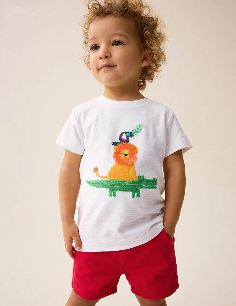 Cartoon Animal Friend Appliqué T-Shirt Set - Image 3