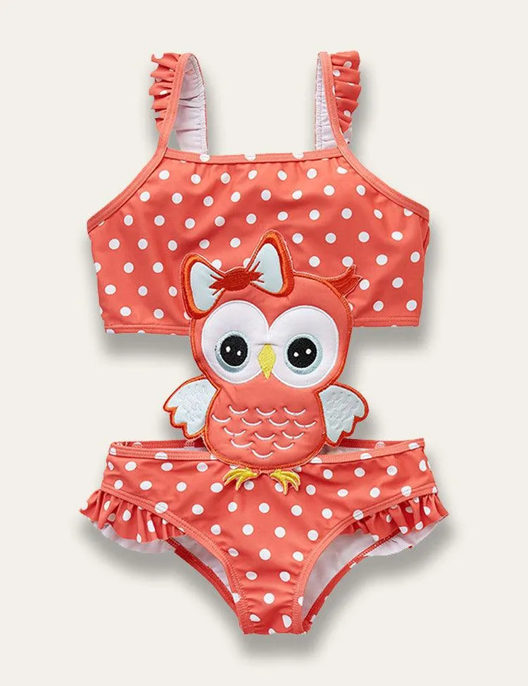 Cartoon Appliqué One Piece Swimsuit