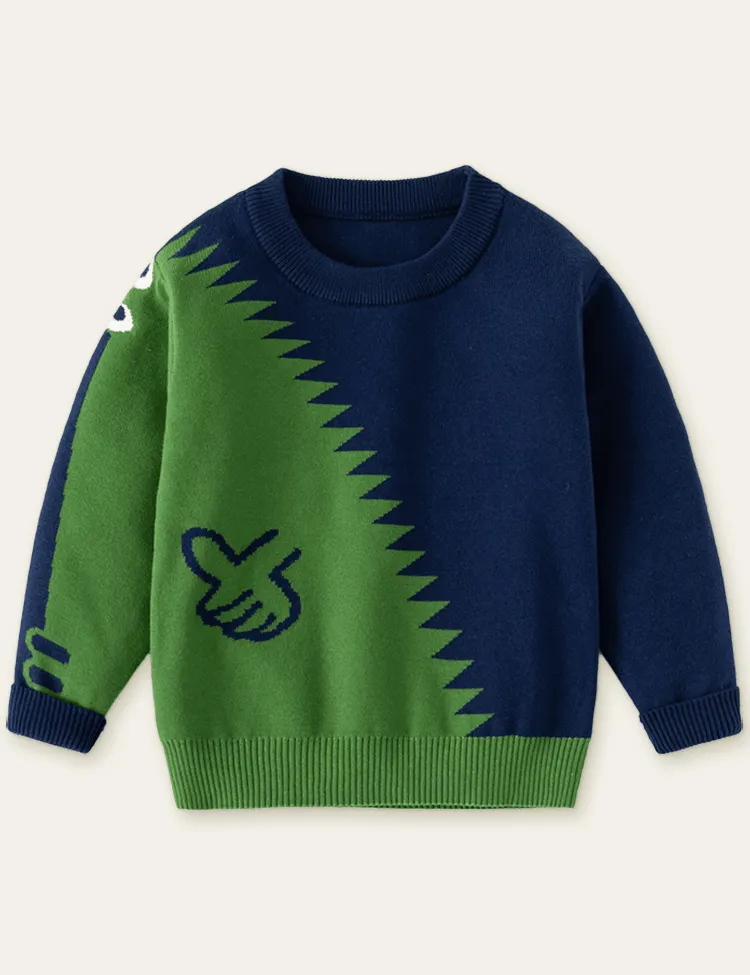 Cartoon Dinosaur Crocodile Pattern Sweater - Image 3