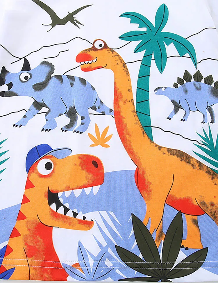 Cartoon Dinosaur Print Short Sleeve T-Shirt and Shorts Set - Image 3
