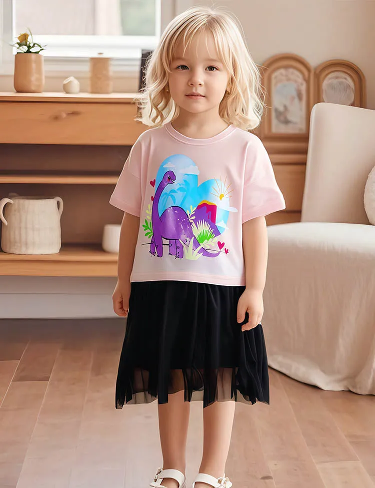 Cartoon Dinosaur Printed T-Shirt+Tulle Skirt - Image 5