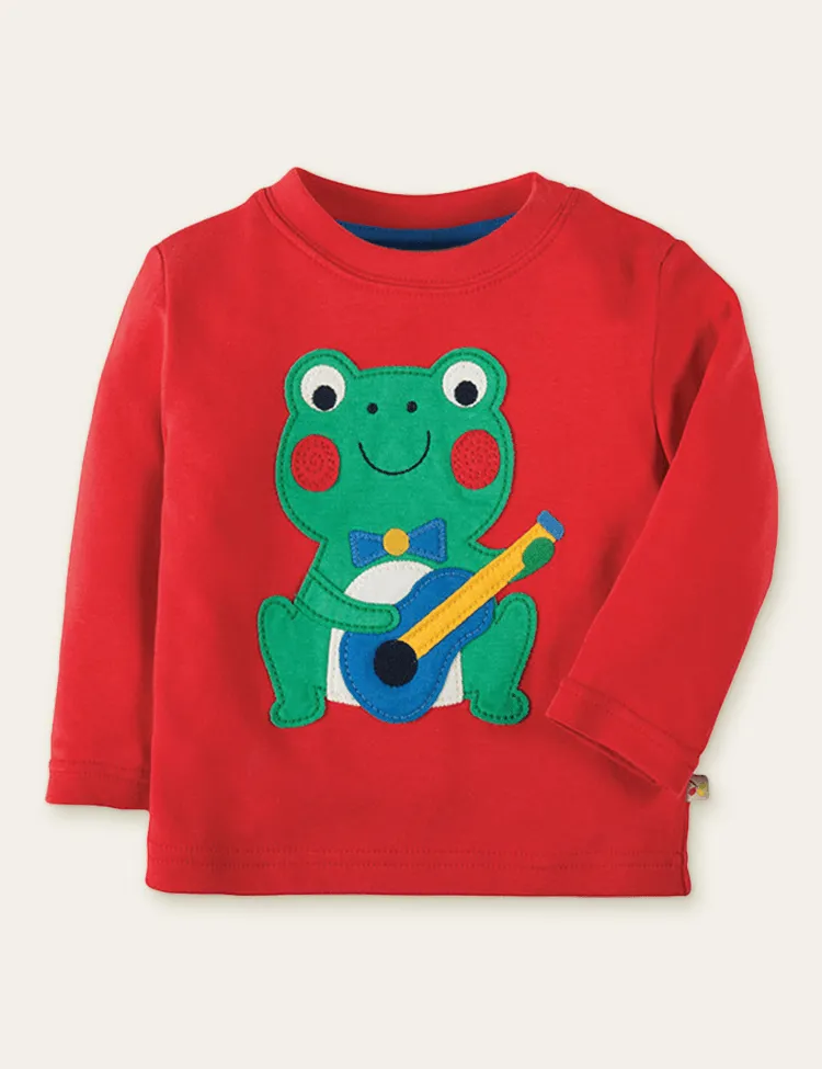 Cartoon Frog Appliqué Long Sleeve T-shirt - Image 3