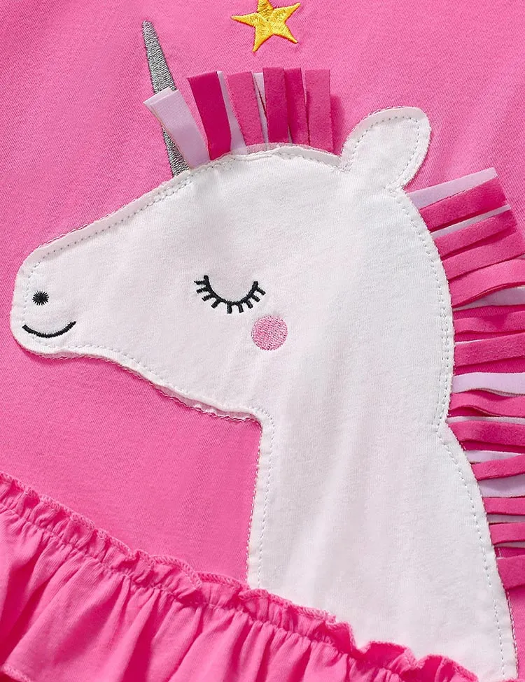 Cartoon Unicorn Appliqué Dress - Image 4