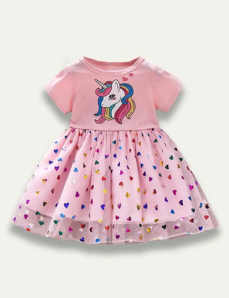 Cartoon Unicorn Heart Tulle Dress - Image 2