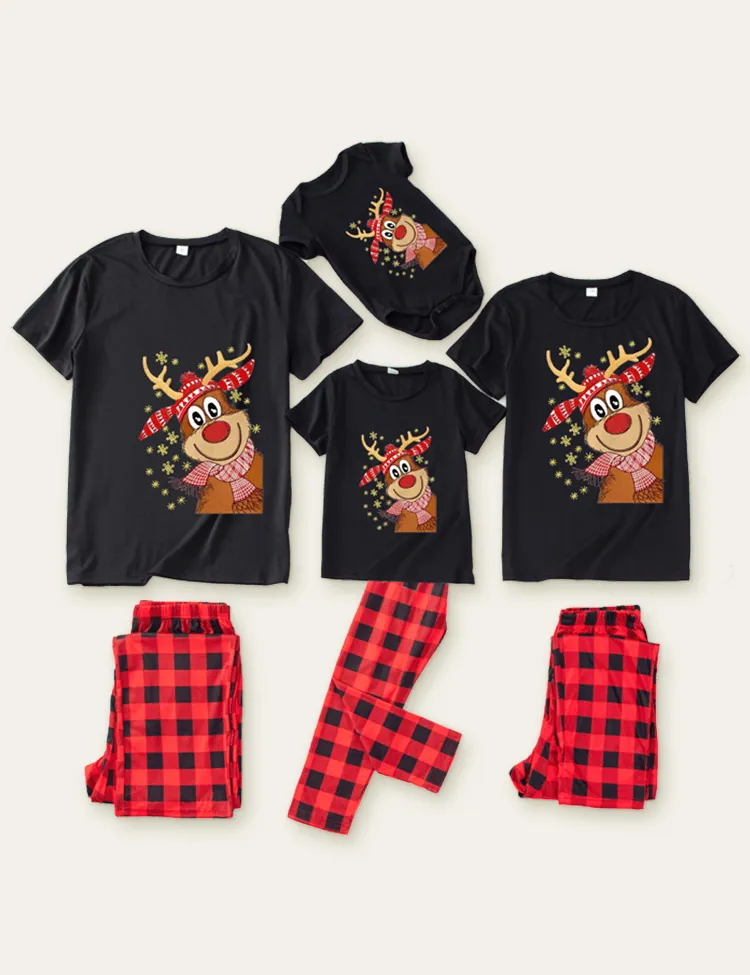 Christmas Element Printed Short Sleeve Family Matching Pajamas - Image 3