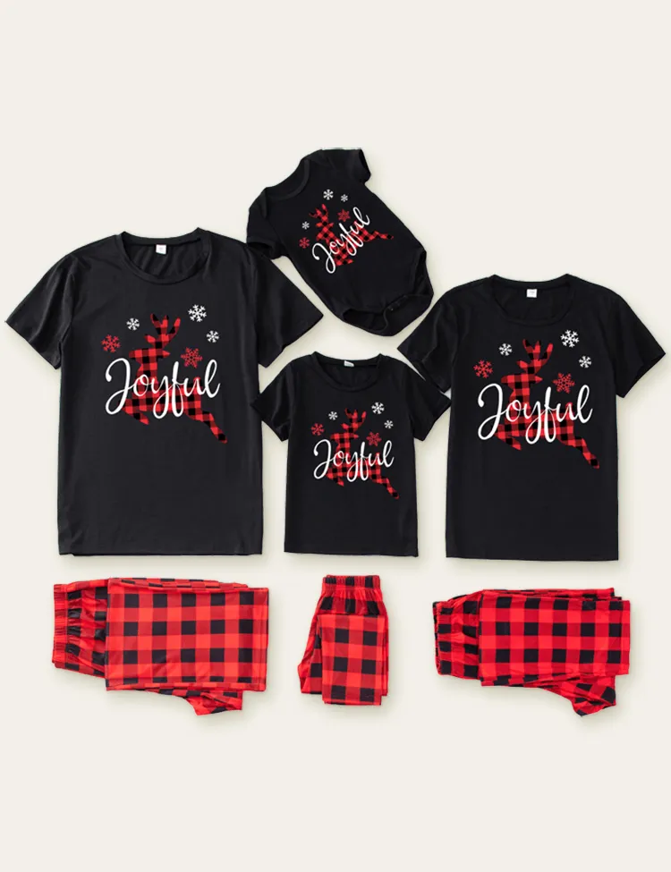 Christmas Element Printed Short Sleeve Family Matching Pajamas - Image 4