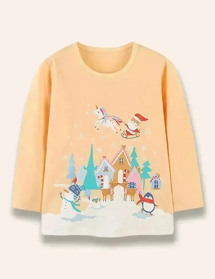 Christmas Snow Friend Printed Long Sleeve T-Shirt