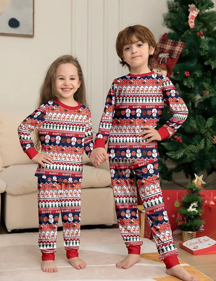 Christmas Snowman Striped Printing Family Machting Pajamas (Pet Size Available) - Image 3