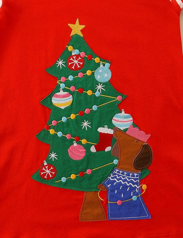 Christmas Tree Puppy Appliqué Gift Embroidered Dress - Image 3