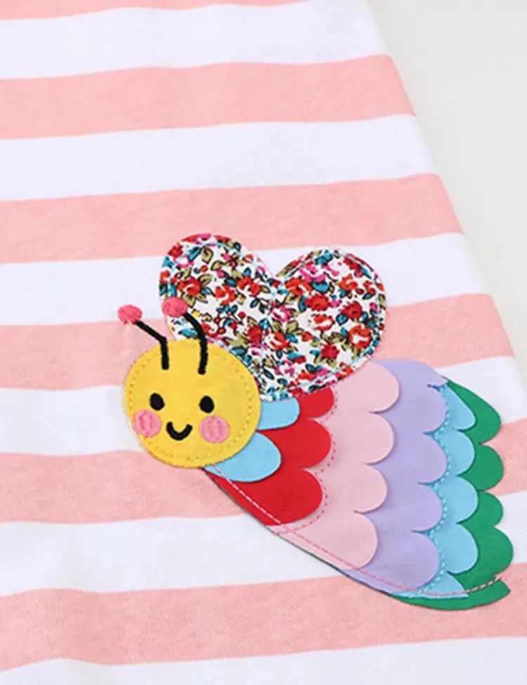 Colorful Bee Appliqué Striped Dress - Image 3