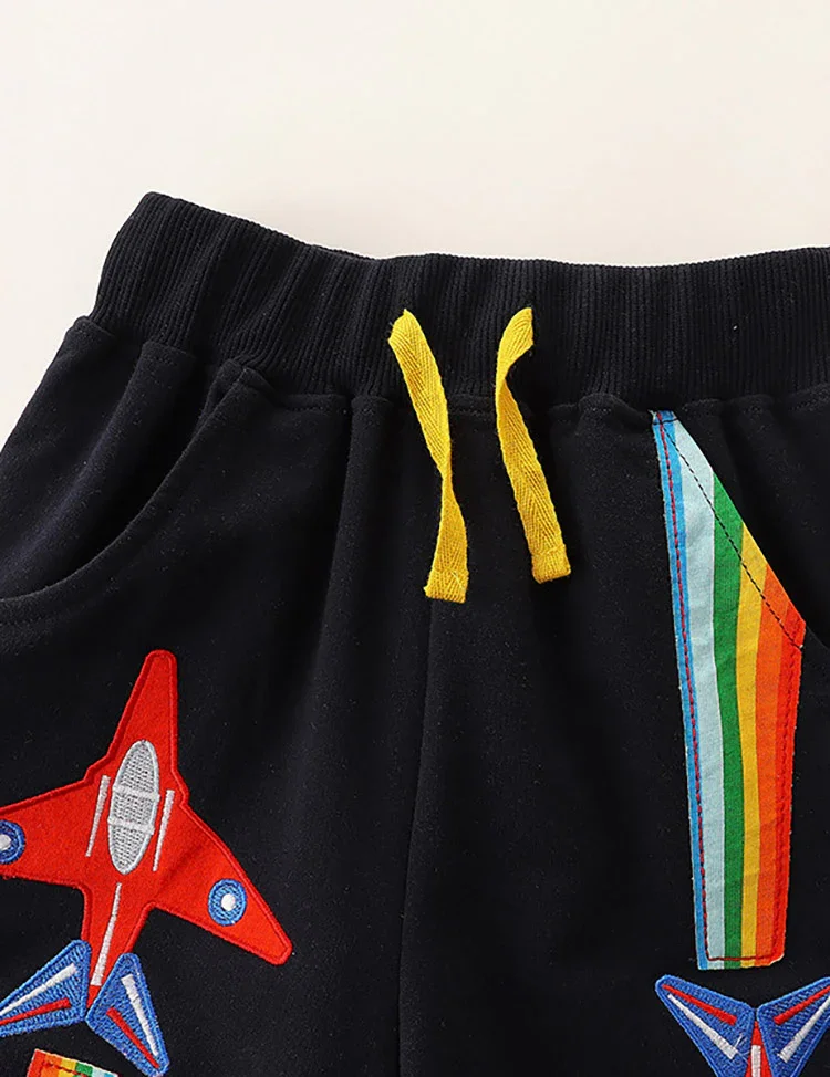 Colorful Cartoon Airplane Applique Shorts - Image 3