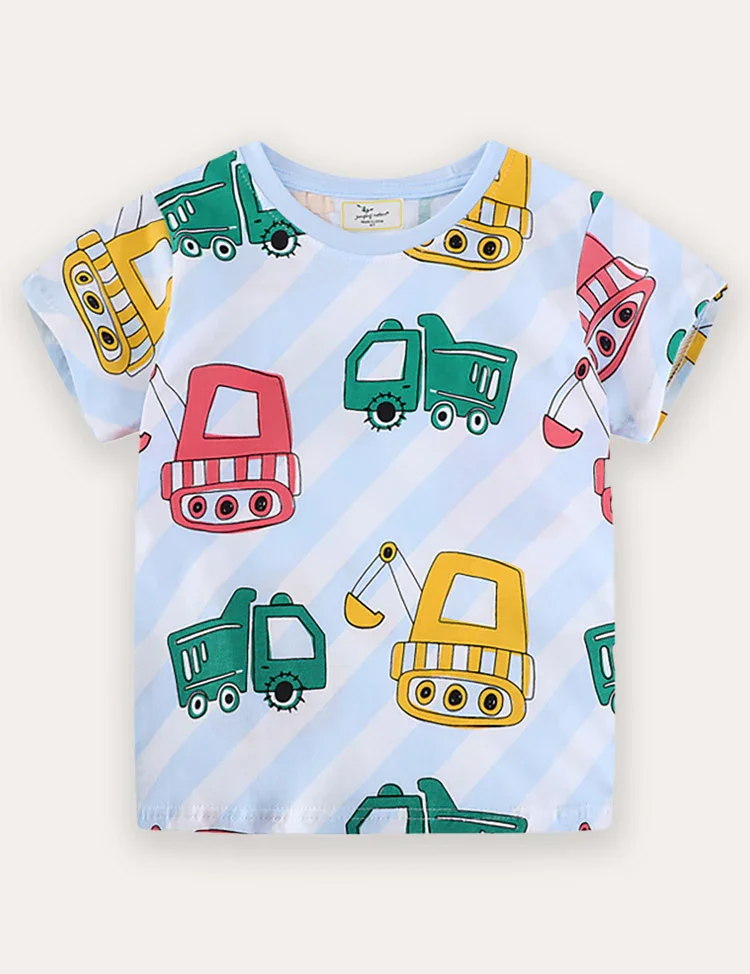 Construction Car Print Short-sleeved T-shirt