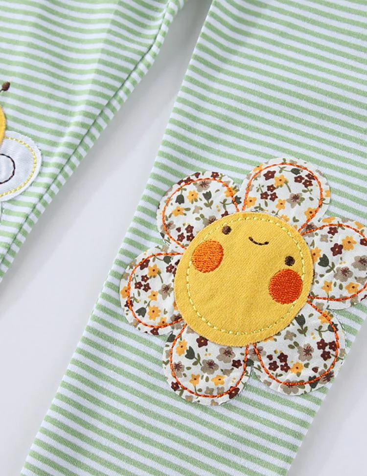 Cute Bee Flower Applique Leggings - Image 2