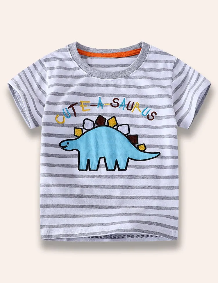 Cute Dinosaur Appliqué T-Shirt - Image 2