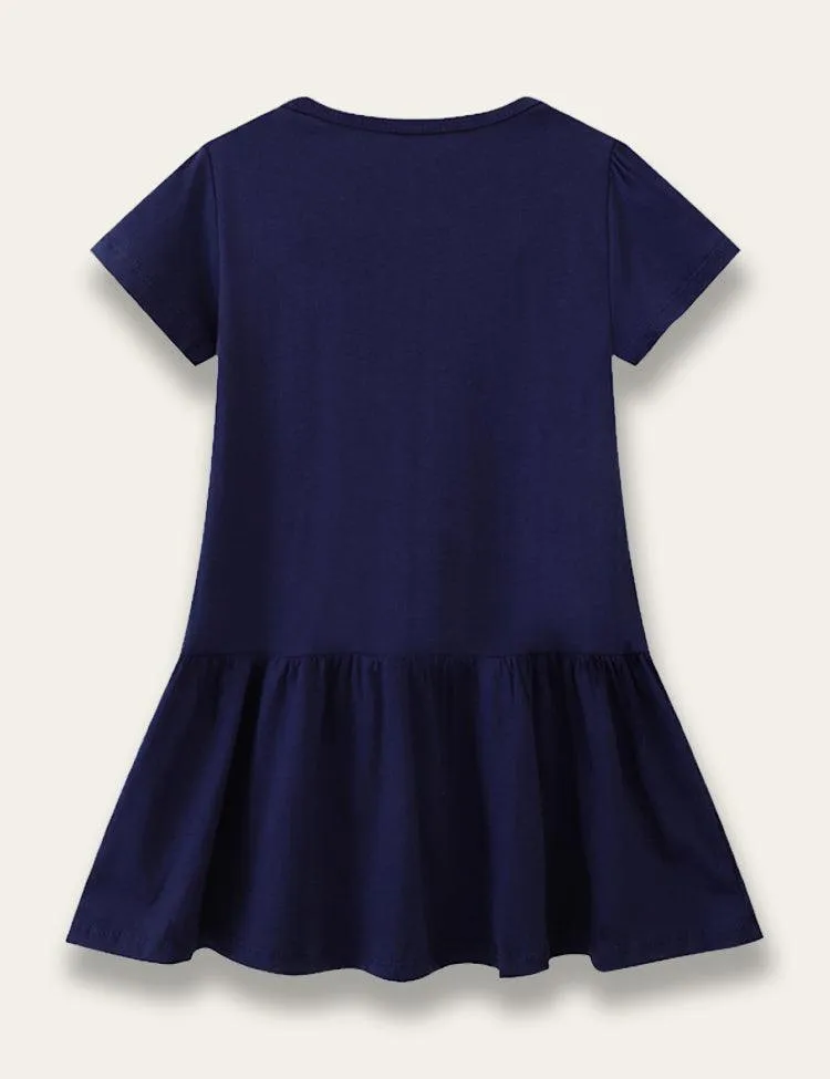 Cute Floral Dinosaur Appliqué Dress - Image 3