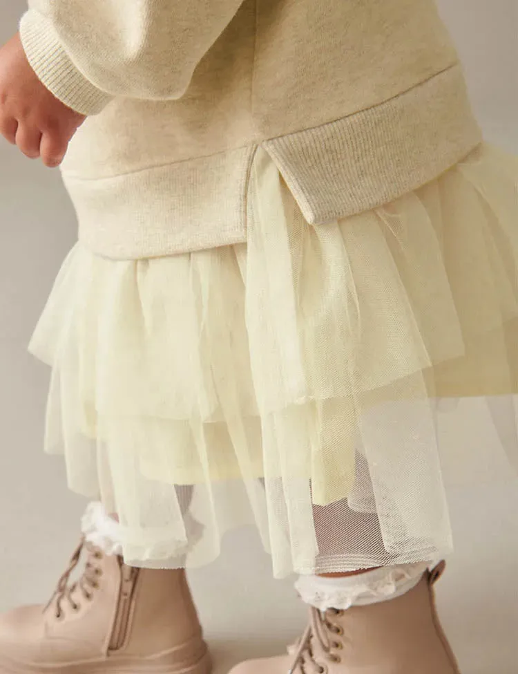 Cute Flower Printed Tulle Skirt Sweatshirt - Image 3