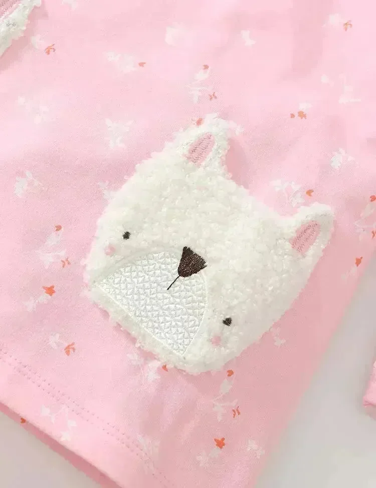 Cute Puppy Appliqué Hooded Long Sleeve T-Shirt Set - Image 3