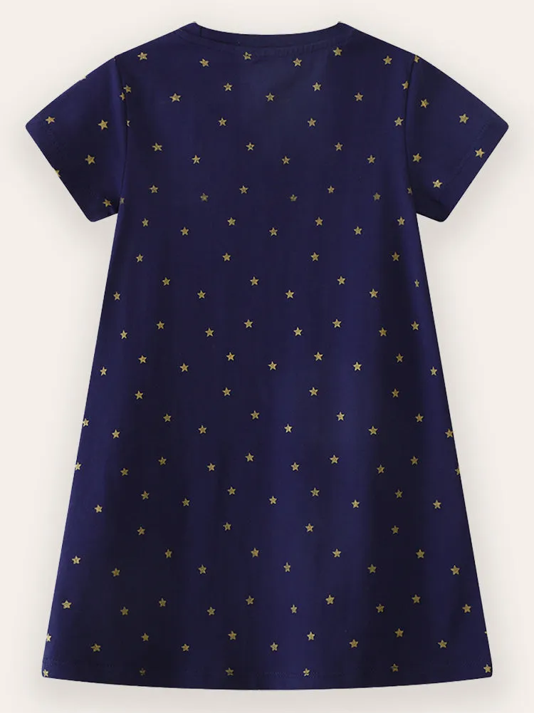 Cute Unicorn Embroidered Cotton Dress - Image 2