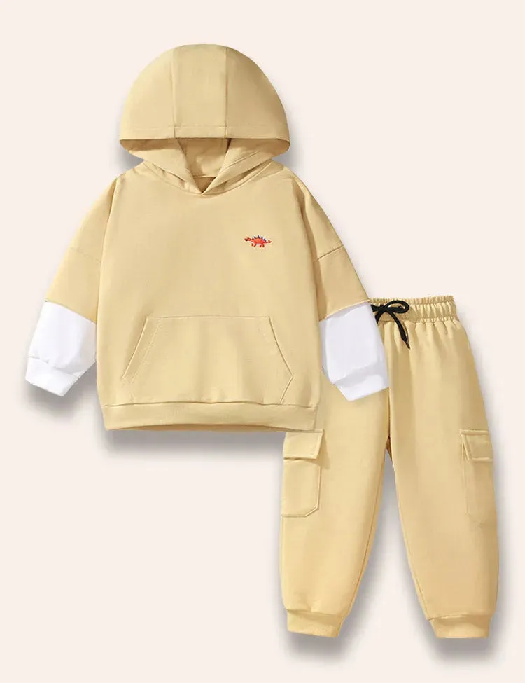 Dinosaur Embroidered Hooded Sweatshirt Set