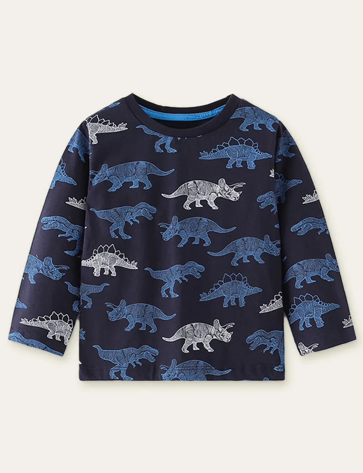 Dinosaur Printed Long-Sleeved T-shirt