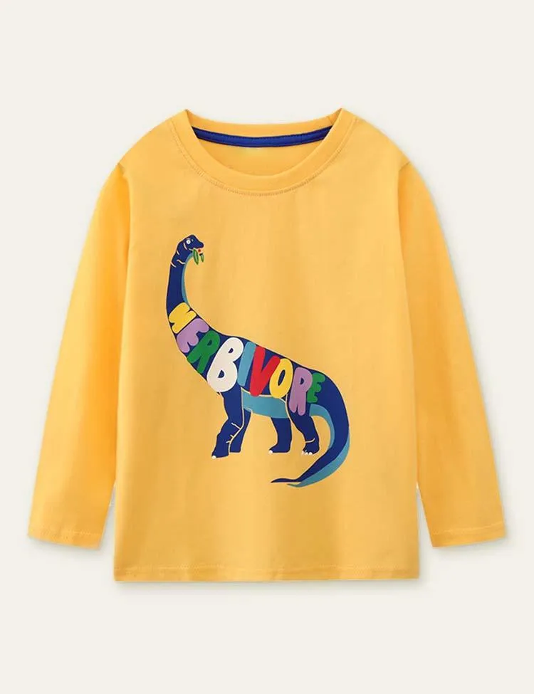 Dinosaur Printed Long-Sleeved T-shirt