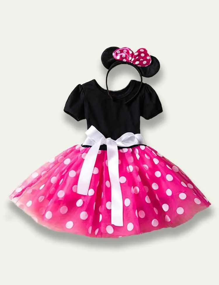 Dot Printed Bow Tulle Dress