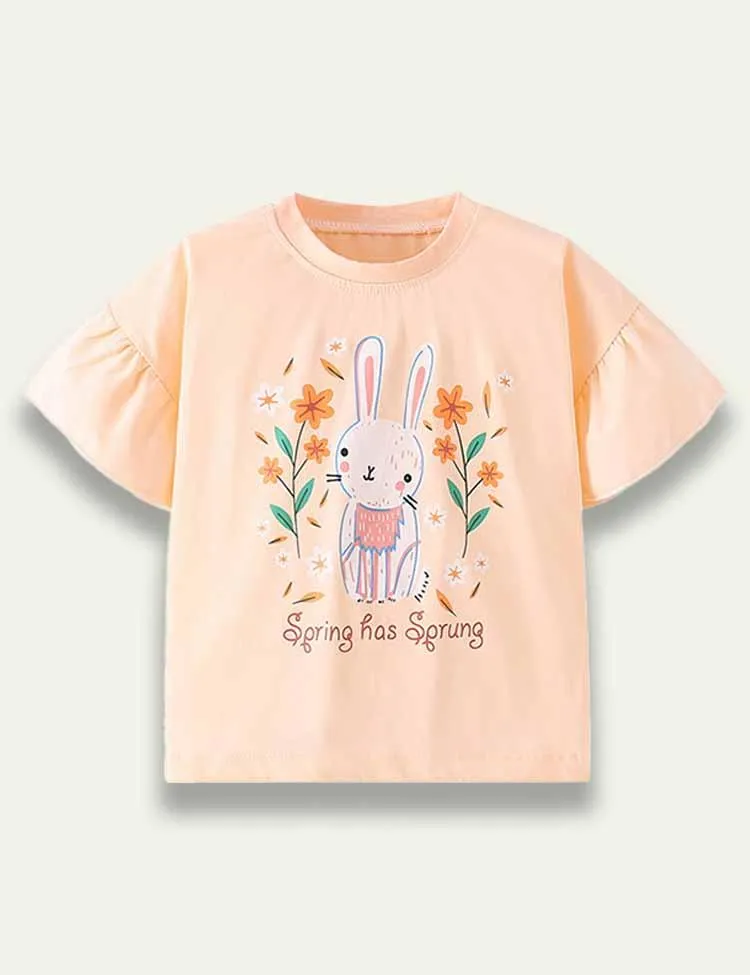 Easter Cartoon Bunny Letter Printed T-Shirt