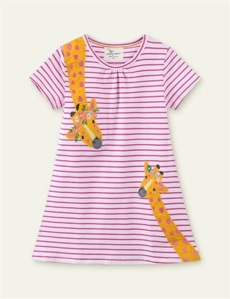 Giraffe appliqué Princess Short Sleeve Dress