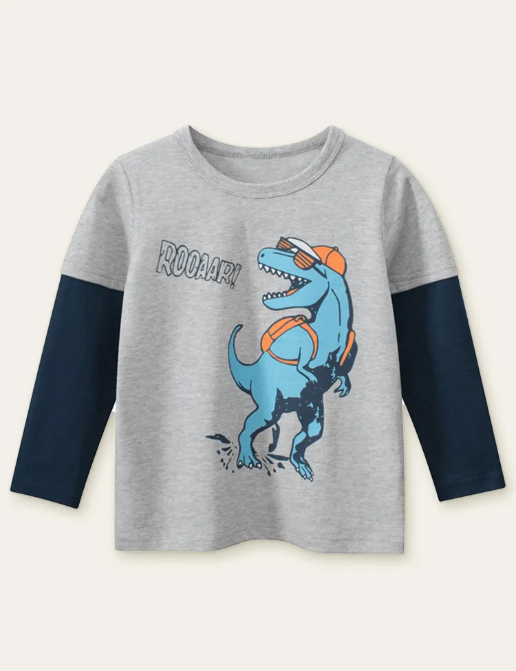 Escape Dinosaur Printed Long-Sleeved T-shirt