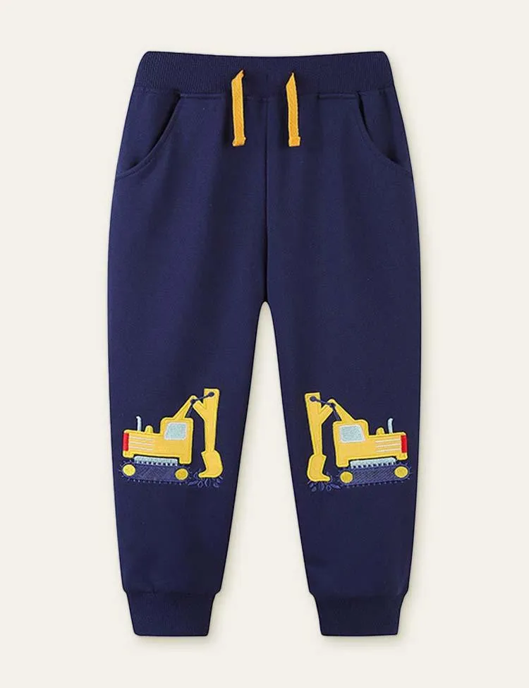 Excavator Cartoon Embroidered Sweatpants