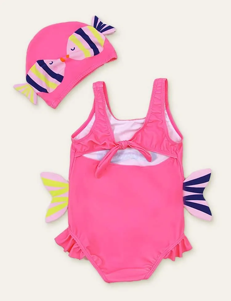 Fish Cute Printed Swimsuit + Swimming Cap - Image 4