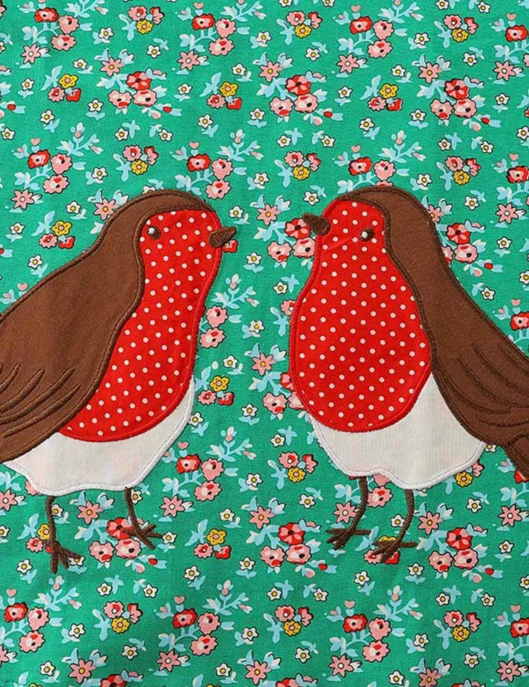 Floral Cartoon Birdy Appliqué Dress - Image 2