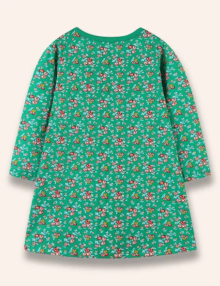 Floral Cartoon Birdy Appliqué Dress - Image 3