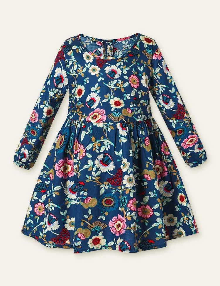 Floral Cherry Full Printed Long Sleeve Dress - Image 4