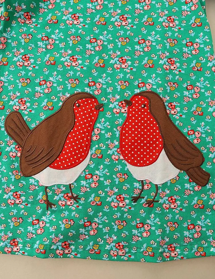 Floral Printed Bird Appliqué Dress - Image 2