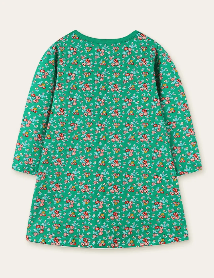 Floral Printed Bird Appliqué Dress - Image 5
