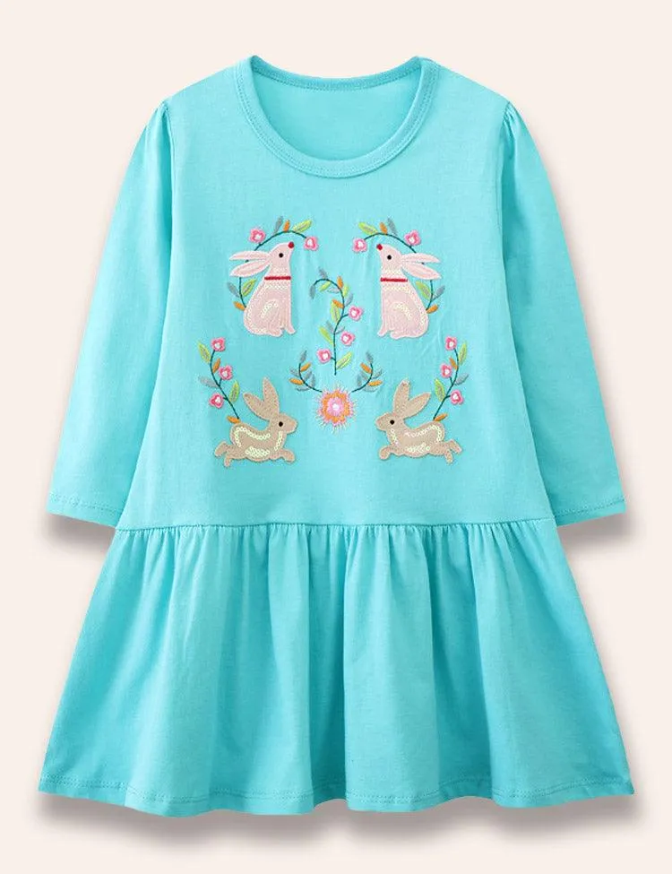 Floral Rabbit Appliqué Dress