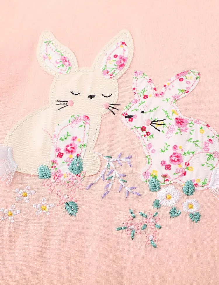Floral Rabbit Appliqué Embroidered Long Sleeve T-shirt - Image 2
