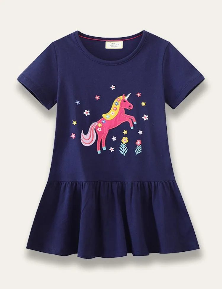 Floral Unicorn Appliqué Dress