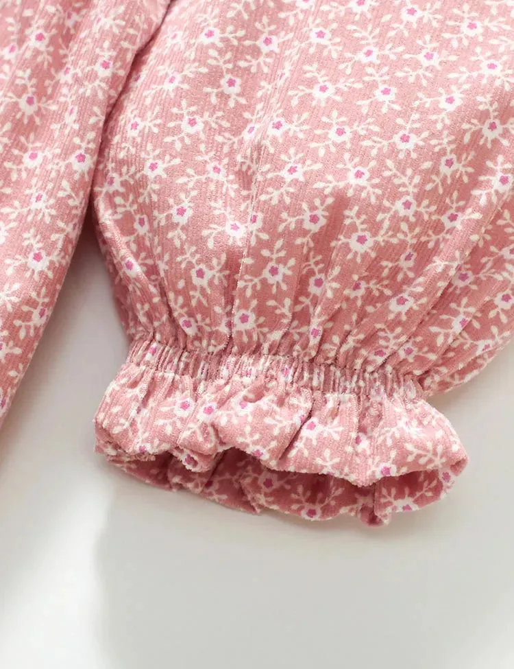 Flower Dotted Long Sleeve Ruffled Dress - Image 3