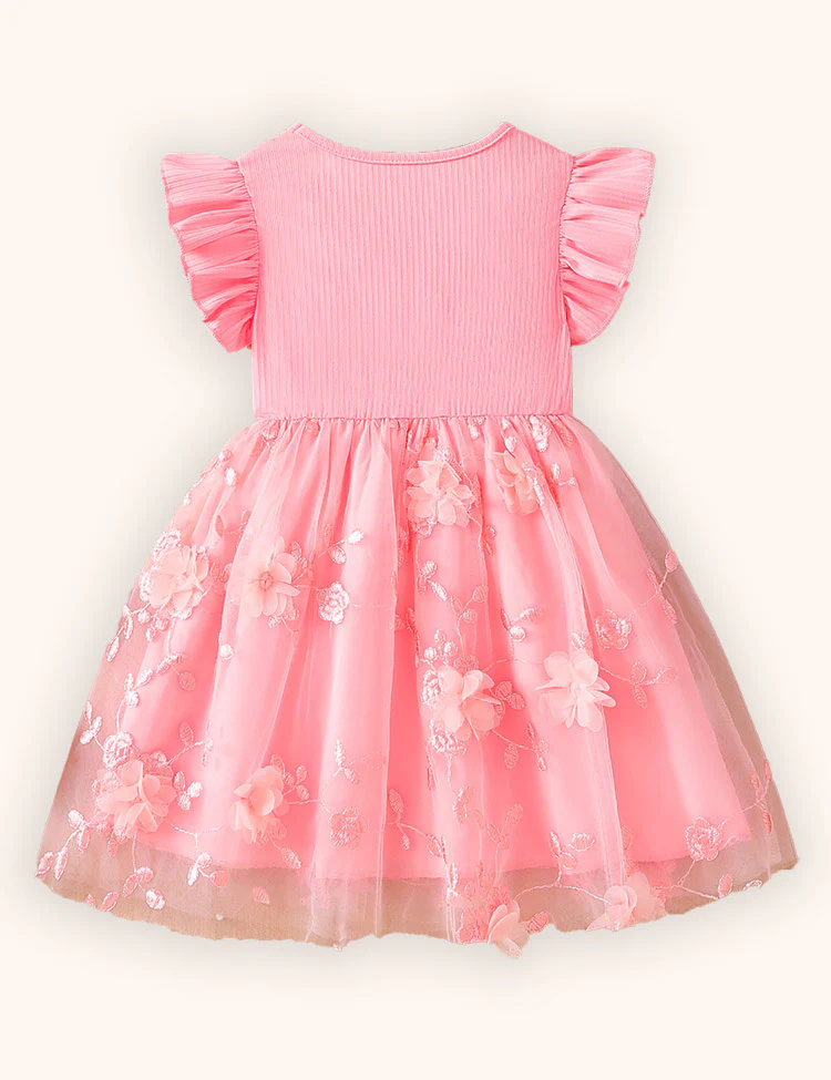 Flower Embroidered Tulle Bow Dress - Image 2