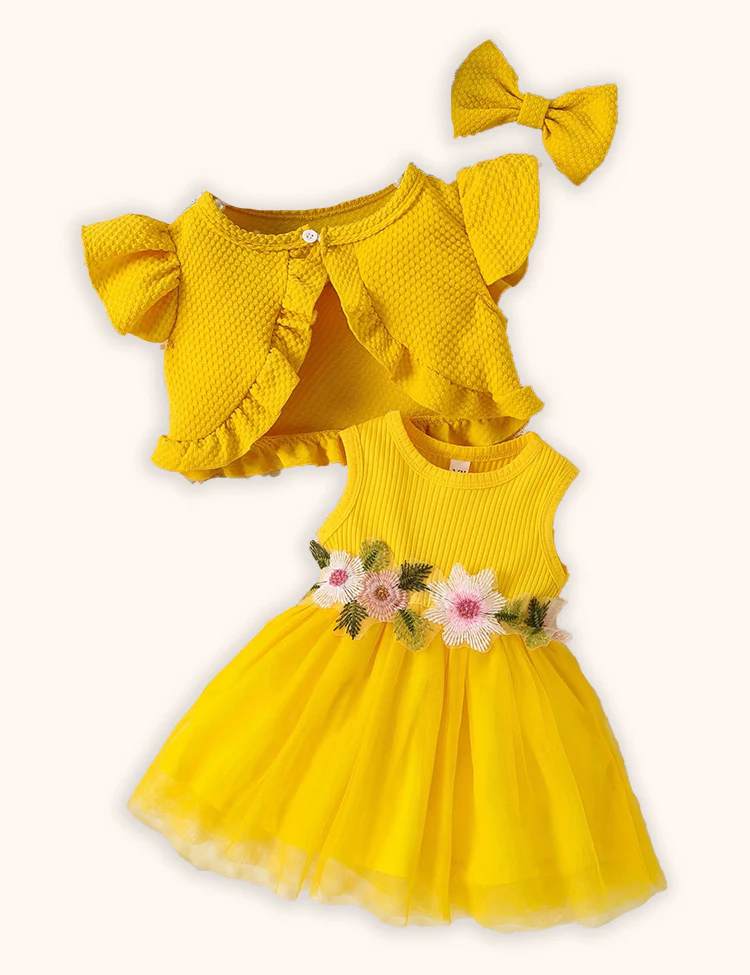 Flower Embroidered Tulle Dress + Knitted Coat Set - Image 4