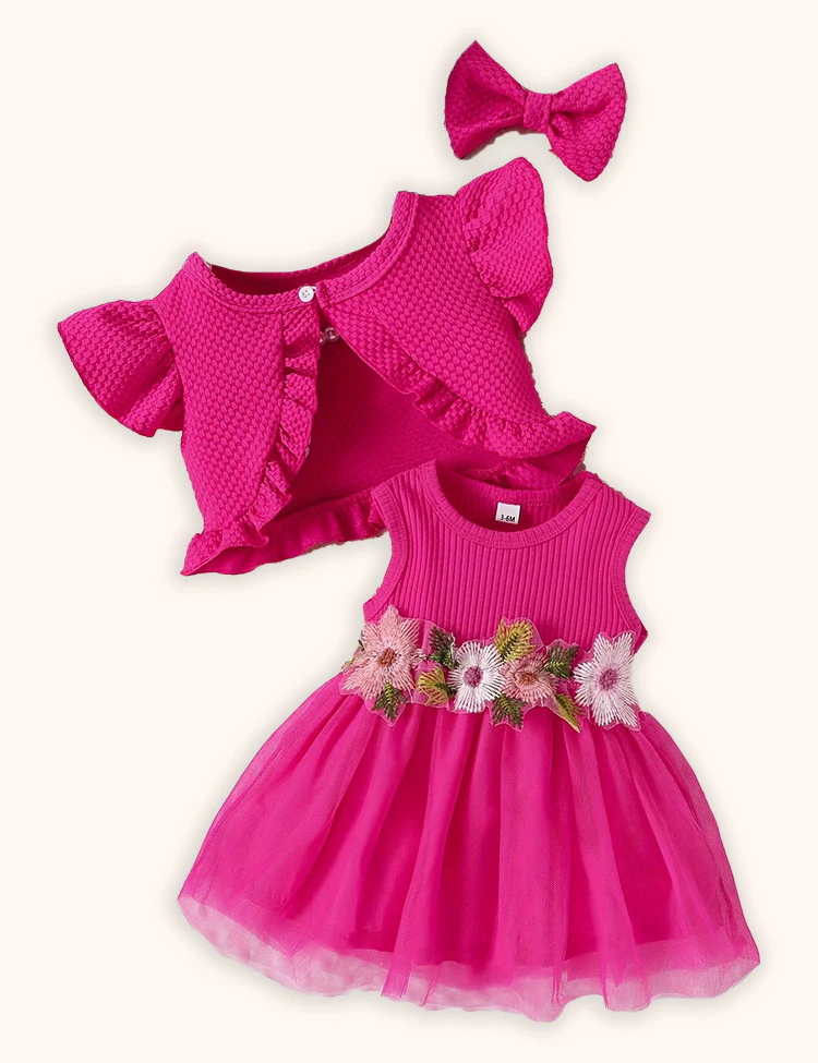 Flower Embroidered Tulle Dress + Knitted Coat Set - Image 5