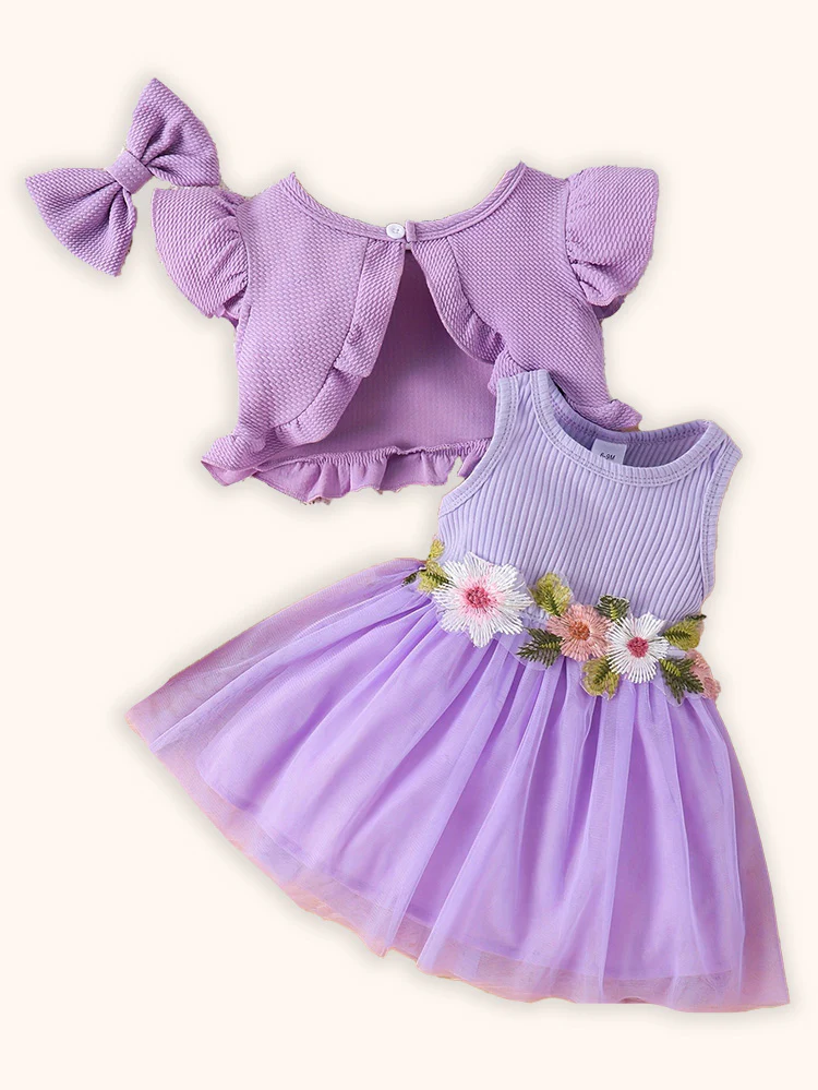 Flower Embroidered Tulle Dress + Knitted Coat Set - Image 7